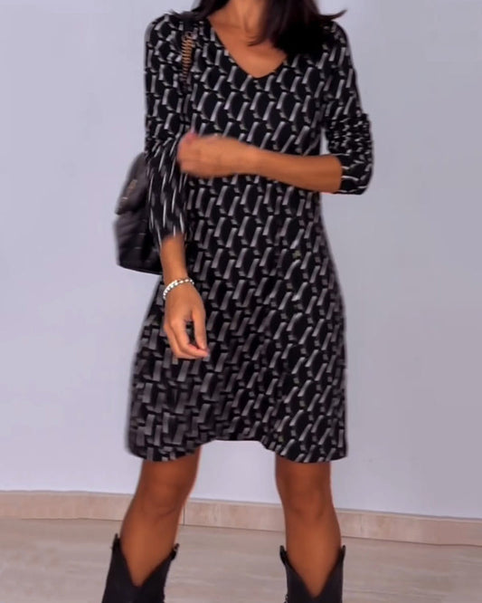 Dania | Jurk met V-hals en Ruitprint