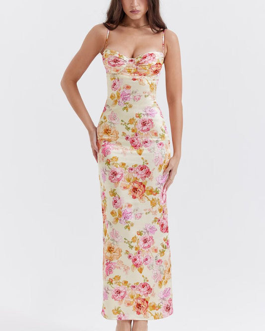 Floral Satin Dress – Verleidelijke Elegantie met Bloemenprint