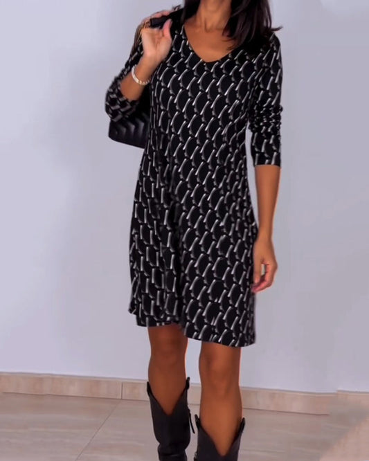 Dania | Jurk met V-hals en Ruitprint