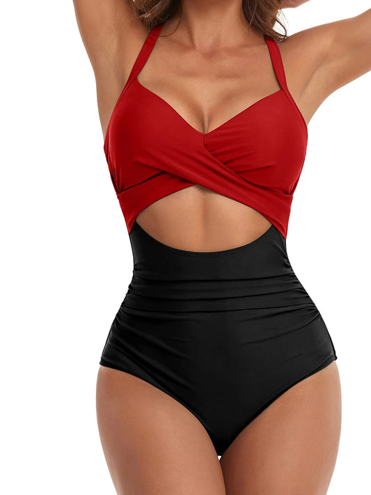 Dames Badpak met Buikcontrole – Hoog Getailleerd & Gerimpeld Zwempak